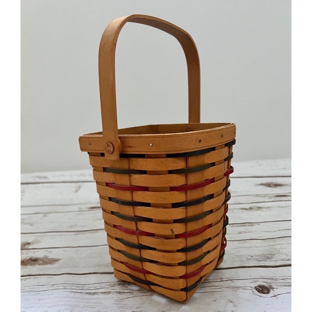 Longaberger Basket Natural Red Blue Green Handwoven Square Tapered 1998 Small